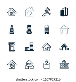 House icon. collection of 16 house filled and outline icons such as business center, building, door with heart, entrance. editable house icons for web and mobile.
