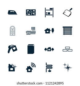 House icon. collection of 16 house filled and outline icons such as sponge, iron, washing machine, heart key, heating system. editable house icons for web and mobile.