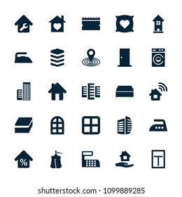 House icon. collection of 25 house filled icons such as window, building, door, pillow with heart on it, sponge, iron. editable house icons for web and mobile.