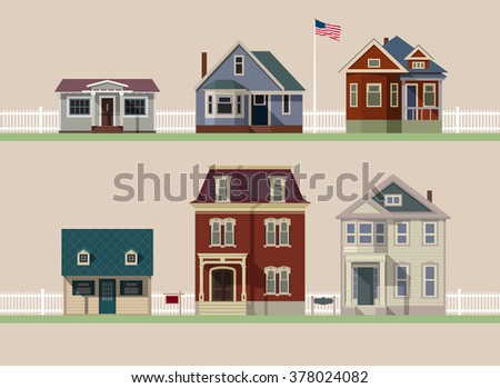 House icon collection. Family house. Flat icons vector house. Double decker. Cartoon house. Street with houses