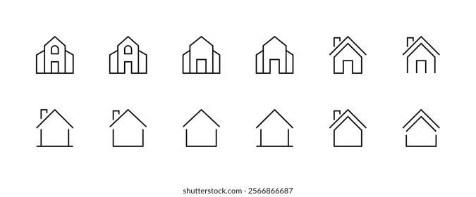 House icon collection. Townhouse, habitation, cottage, house exterior, premises, real estate and more. Editable stroke. Pixel Perfect. Grid base 32px.