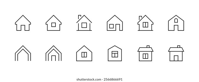 House icon collection. Townhouse, habitation, cottage, house exterior, premises, real estate and more. Editable stroke. Pixel Perfect. Grid base 32px.