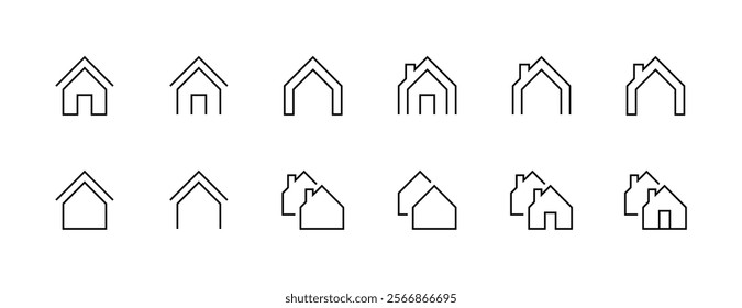 House icon collection. Townhouse, habitation, cottage, house exterior, premises, real estate and more. Editable stroke. Pixel Perfect. Grid base 32px.