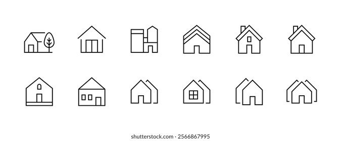 House icon collection. Townhouse, habitation, cottage, house exterior, premises, real estate and more. Editable stroke. Pixel Perfect. Grid base 32px.