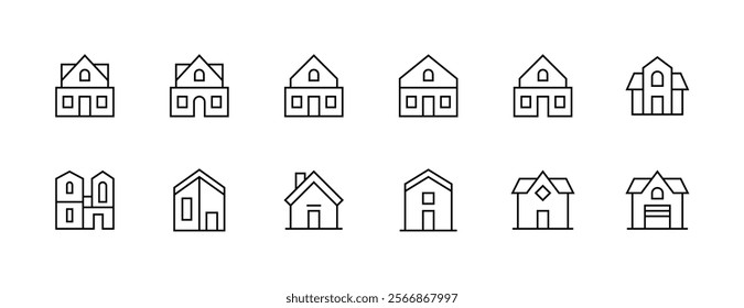 House icon collection. Townhouse, habitation, cottage, house exterior, premises, real estate and more. Editable stroke. Pixel Perfect. Grid base 32px.