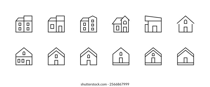 House icon collection. Townhouse, habitation, cottage, house exterior, premises, real estate and more. Editable stroke. Pixel Perfect. Grid base 32px.