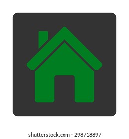 House icon from Commerce Buttons OverColor Set. Vector style is green and gray colors, flat square rounded button, white background.