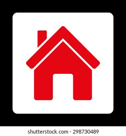 House icon from Commerce Buttons OverColor Set. Vector style is red and white colors, flat square rounded button, black background.