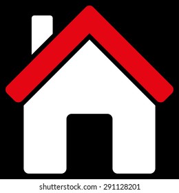 House icon from Commerce Set. Vector style: bicolor flat symbol, red and white colors, rounded angles, black background.