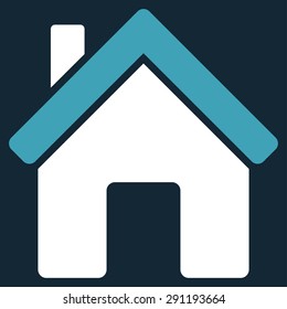 House icon from Commerce Set. Vector style: bicolor flat symbol, blue and white colors, rounded angles, dark blue background.