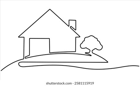 House icon continuous one line drawing. Vector modern architecture of house. Home, house sign line continuous drawing vector