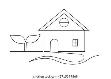 Dibujo continuo de una línea del icono de la casa aislado en el fondo blanco