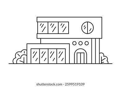House icon. Cottage. Black outline linear silhouette. Editable strokes. Front side view. Vector simple flat graphic illustration. Isolated object on white background. Isolate.