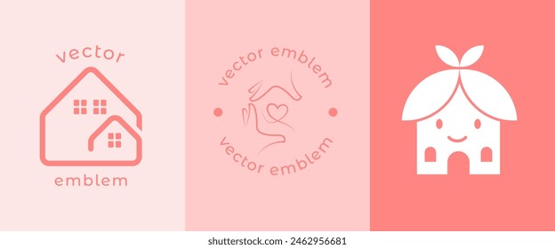 Haus-Icon-Design-Vektorgrafik mit Label  