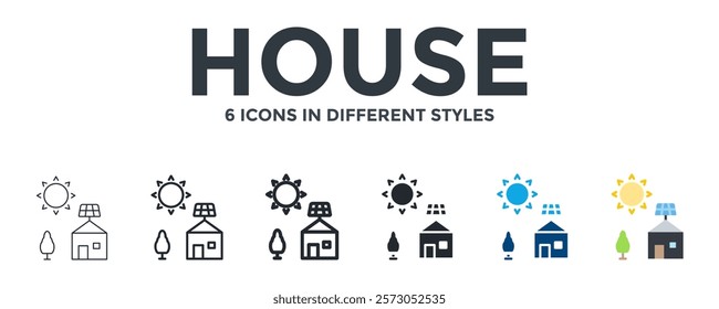 House Icon In Different Style Vector Illustration. Designed In Thin Line, Regular Line, Bold Line, Glyph, Color Fill, And Flat Style Can Be Used For Web