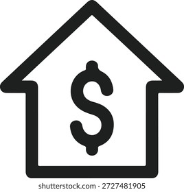 Icono de la casa con signo de dólar en el interior, que simboliza el crecimiento de la inversión inmobiliaria o el aumento del valor de la propiedad