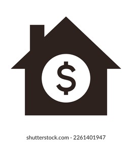 House icon with dollar sign. Real estate investment symbol. Housing price sign. Equity loans.