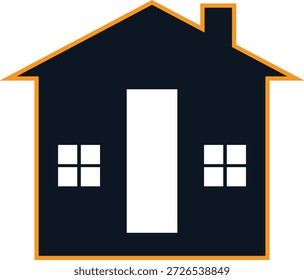 Hausikone mit Tür und Fenster mit orangefarbenem Umriss, professionelle flache Vektorgrafik für Immobilien, Immobilie 