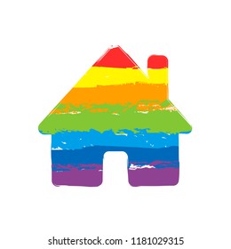 House Icon. Drawing Sign With LGBT Style, Seven Colors Of Rainbow (red, Orange, Yellow, Green, Blue, Indigo, Violet