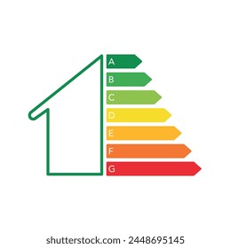 House icon with energy rating. Energy efficiency concept with classification graph sign.  Vector
