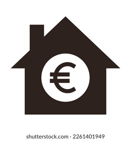 House icon with euro sign. Real estate investment symbol. Housing price sign. Equity loans.