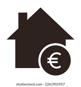 House icon with euro sign. Real estate investment symbol. Housing price sign. Equity loans.