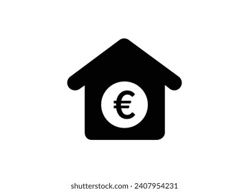 House icon with euro sign, Real estate investment symbol, Housing price vector icon	