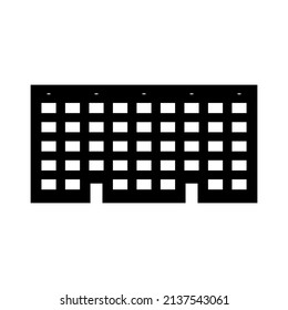 House icon. Five-story building. Black silhouette. Front view. Facade. Vector simple flat graphic illustration. Isolated object on a white background. Isolate.