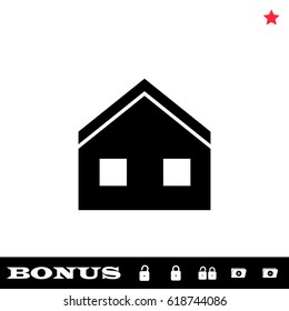 House icon flat. Black pictogram on white background. Vector illustration symbol and bonus button open and closed lock, folder, star