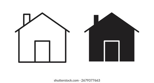 Icono de la casa plana y paquete de estilo de trazo sobre fondo blanco. Ilustraciones vectoriales
