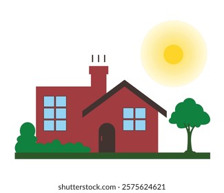 House icon in flat style. Home vector illustration on isolated background. Apartment building sign business concept  of a family house with tree, nature , The banner concept, A beautiful, cozy home. 