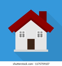 House icon in flat style with long shadow, isolated vector illustration on blue transparent background