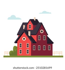 House icon in flat style. Red house vector illustration on isolated background. Apartment building sign business concept. American cottage townhouse