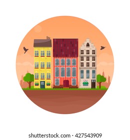 House icon in flat style, vector illustration. Home exterior set. Modern and traditional. Residential house collection with isolated the background. Fabric print, eps10.