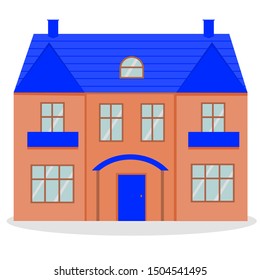 House icon. Flat vector isolated color image of a two-storey house on a white background