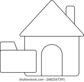 house icon and folder icon with white background.with black lines