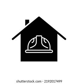 House icon with foreman hard hat. icon related to construction, house work, labor day. Glyph icon style, solid. Simple design editable