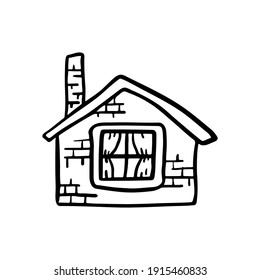 House icon. Front view. Black ink contour line drawing. Vector flat graphic hand drawn illustration. The isolated object on a white background. Isolate.