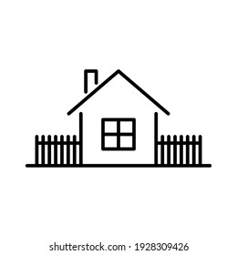 Haussymbol. Vorderseite. Schwarze Kontur lineare Silhouette. Vektorgrafik-Flachbild-Illustration. Das einzelne Objekt auf weißem Hintergrund. Isolieren.