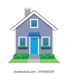 House Icon front view in color slate gray, azure blue and white, vector illustration isolated on white background, eps