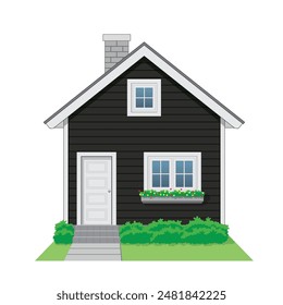 House Icon front view in color black and white, vector illustration isolated on white background, eps