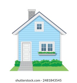 House Icon front view in color arctic blue and white, vector illustration isolated on white background, eps