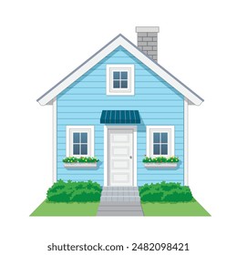 House Icon front view in color arctic blue and white, vector illustration isolated on white background, eps