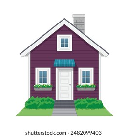 House Icon front view in color midnight purple and white, vector illustration isolated on white background, eps