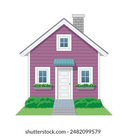 House Icon front view in color pearly purple and white, vector illustration isolated on white background, eps