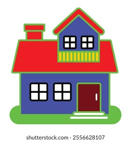 House Icon front view in color blue,green,red,yellow vector illustration isolated on white background, eps
