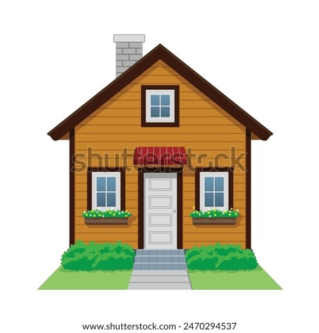 House Icon front view in color gold orange, dark brown and white, vector illustration isolated on white background, eps