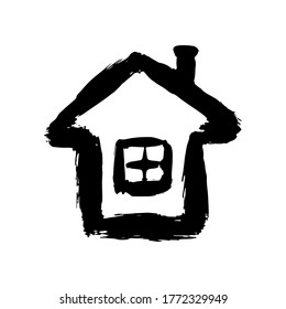 House icon. Front view. Hand drawn vector flat graphic illustration. Isolated object on a white background. Isolate.