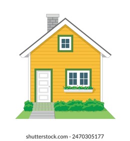 House Icon front view in yellow and green, vector illustration isolated on white background, eps