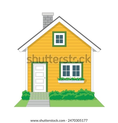 House Icon front view in yellow and green, vector illustration isolated on white background, eps